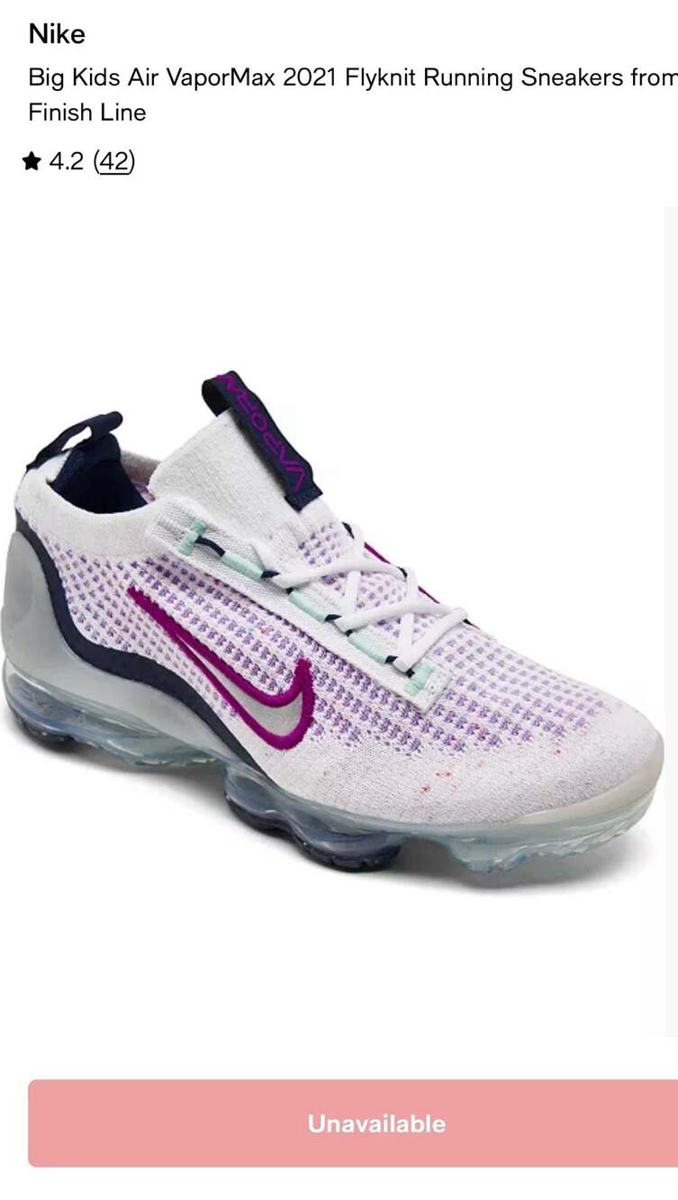 Buy Nike Air  Vapor Max Flyknit GS 'White Violet Frost' - 6 Youth OR 7 to 7.5 Wo